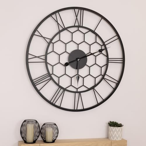 CHARLES BENTLEY Stanwick Round Skeleton Wall Clock, Black 90x90x4.5cm
