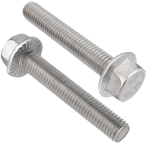 VGBUY M10-1.5 x 80mm Flanged Hex Head Bolts,304 Stainless Steel 18-8,Fully Threaded,Silver External Flange Hex Drive Screws,Pump,Fix Car,DIY Project(7Pcs)