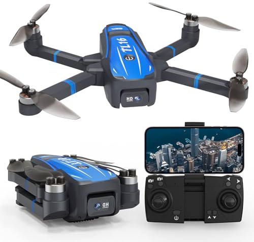 Toladrone TL16 Drones with Camera 4K for Adults, Brushless Motor Drone for Beginners 90° Motorised Adjustable Lens Gesture Control Headless Mode Foldable Quadcopter, Blue