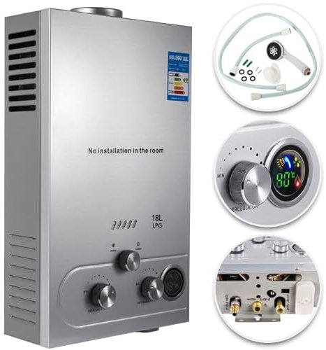 Furvveerr Chauffe Eau Gaz 18LPM,Chaudière à Gaz GPL avec Mode Hiver et été,LPG Propane Butane 36KW au Mur Sans Réservoir de Chauffe-eau Instantané Automatique,Sortie d'eau Chaude 18 L/min