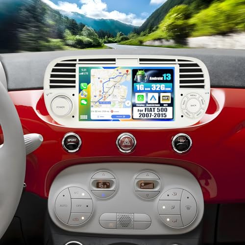 SIXWIN 1+32GB Android 13 Autoradio con CarPlay/Android Auto/HiFi per FIAT 500 2007-2015,7 Pollici HD TouchScreen Schermo Navigatore con WiFi RDS FM USB Bluetooth Mirrorlink(Bianco)