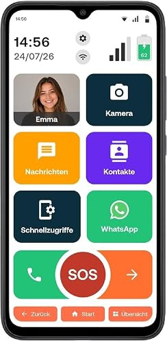 Senifone S1 Seniorenhandy – Smartphone für Senioren mit einfacher Bedienung – Große Tasten, SOS-Taste, Whatsapp – 4G, 64GB, 4GB RAM – Schwarz