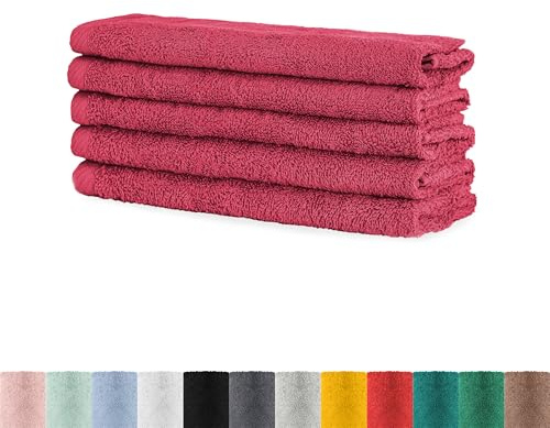 BaSaTex - Set di asciugamani per ospiti, confezione da 5 pezzi, asciugamani in spugna con passante in morbido cotone, 30 x 50 cm, con certificazione Öko-Tex Standard 100, rubino