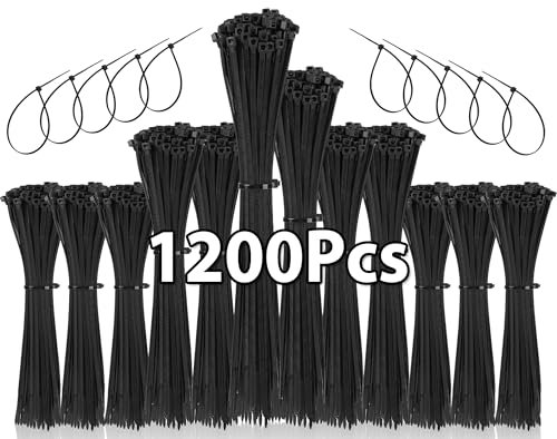 1200 Pezzi Fascette Plastica, 100/150/200/250mm Fascette Elettricista, Fascette Nere Resistente Allatemperature, Resistenza alla rottura 18 kg per Gestione dei Cavi Elettrici, Fili, Giardinaggio