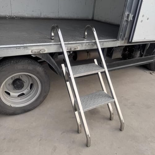 Scala a 2 gradini con pedali antiscivolo, sgabello portatile in acciaio inox per pickup, rimorchio, casa, furgone, design pieghevole