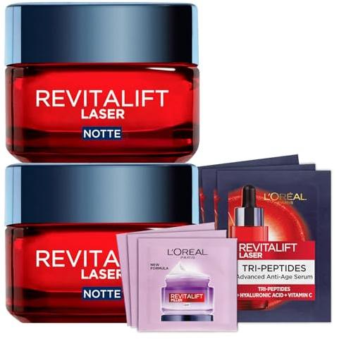 L’Oréal Paris Revitalift Laser Anti-Aging Nachtgesichtscreme mit Pro-Retinol 50ml + Anti-Aging Tri-Peptide Serum + Revitalift Filler Tagescreme Bundle Routine – 8er-Set