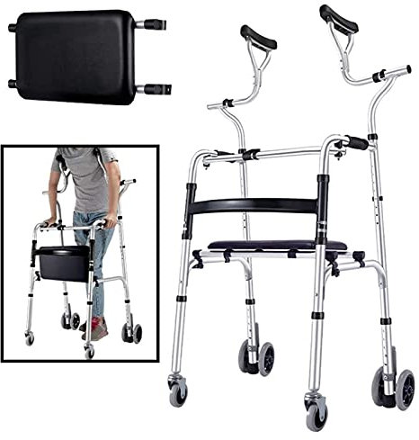 Déambulateur Cadre De Marche Pour Personnes Âgées Avec Support Axillaire Et Roues, Cadre Léger Et Réglable En Hauteur, Aide À La Mobilité En Aluminium