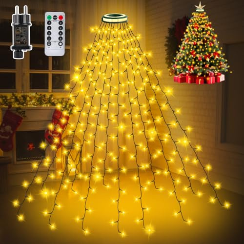 Nextronix Luci Natale Albero, 2,5M 320 LED, Luci Natale per Esterni a 8 Modalità, con Telecomando e Timer, Impermeabili IP44, Facili da Installare Perfetto per Decorazioni Natalizie-Bianca Calda