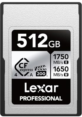 Lexar Professional Silver Series CFexpress 4.0 tipo A scheda 512 GB, scheda CFe fino a 1750 MB/s di lettura, VPG200, 8K Video CF Card, scheda di memoria compatibile con fotocamere Sony Alpha e Sony FX