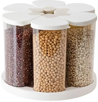 Dispensador de alimentos secos, dispensador de cereales giratorio, contenedor de arroz, soporte de 6 rejillas para cocina, harina, azúcar, frijoles, dulces, aperitivos, cereales, despensa, mostrador