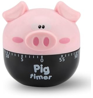 Itonash Kitchen Timer, Cartoon Pig Shape Mechanical Timer 1‑55 Minutes with Smooth for Baking Cooking Eggs Cakes (Pink)