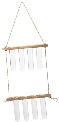 MERRYHAPY Hängende Hydroponik Glasvase mit Holzständer Wandpflanzgefäß für Zimmerpflanzen Sukkulenten und Ableger Dekorative Glasröhre für Wohnzimmer und Büro Vielseitig und Robust