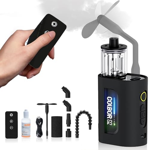 COLBOR CF3 Machine à fumée portable avec télécommande, 30 W rechargeable pour photographie/Noël/cosplay, mini brumisateur avec éclairage RVB et effet Tyndall (utilisation en intérieur/extérieur)