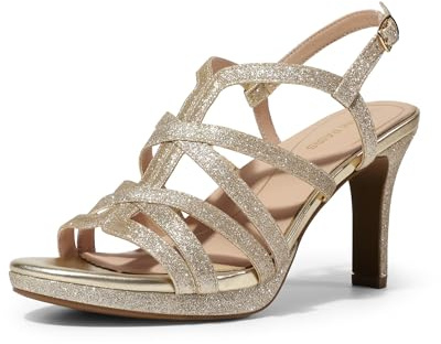 DREAM PAIRS Women's Strappy Stiletto High Heels Round Toe Platform Dress Shoes Comfortable Ankle Strap Heeled Sandals For Formal Party Wedding Evening Dress,Size 8,Gold,DWUMHS2503