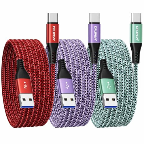 USB C Charger Cable 3M/10ft 3Pack, Long USB to USB C Cable Fast Charge | USB A to USB Type C Fast Charger Cable Braided Compatible with iphone 15 16 17 Serise, Samsung Galaxy S25 S24 S23 S22 S21 S20