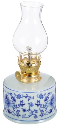 TINEASUR Vintage Petroleumlampe aus Porzellan Weiß Große Öllampe mit Klarglas Innenraum Sturmlaterne für Dekoration und Notbeleuchtung
