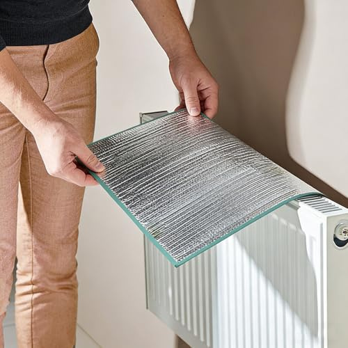 Isolant Thermique en Aluminium a Double Face 5MM, Reflecteur Radiateur Panneau, Film Isolant Fenetre Anti Froid, Pare Vapeur, Réduit la Facture de Chauffage(W 30 x H 200 cm)