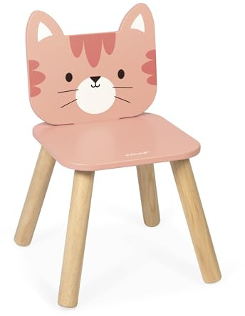 Janod - La mia prima sedia per bambini in legno dai 18 mesi - Tema gatto - Appositamente progettata per i bambini - Dimensioni 32x32x47 cm - Dai 18 mesi