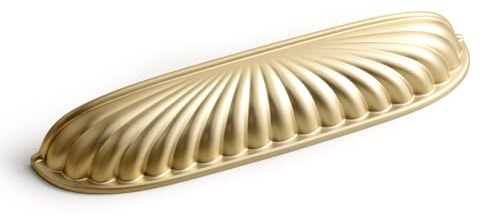 Deuschwer 6er-Pack Schrankgriffe in Champagnerbronze mit 128 mm Lochabstand – Vintage-Zinklegierung Muschelgriffe mit radialem Muster für Küche und Kleiderschrank