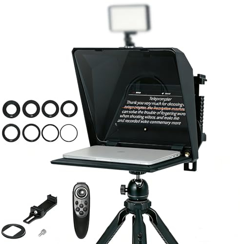 Prompteur Ambitful T1 Pro pour Téléphone avec Trépied de Bureau, Kit de Prompteur Portable à Configuration Rapide avec Télécommande, Compatible avec Smartphone/DSLR/Mini Tablette (Moins de 8,3