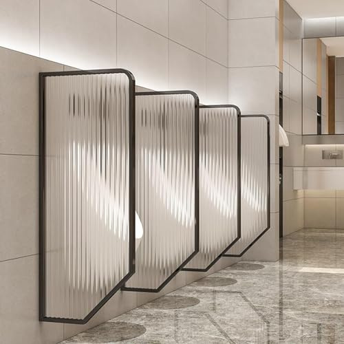 AVSMGP Urinal Partition with Tempered Glass And Stainless Steel, Wall-Mounted Men Urinal Privacy Screen for Hotel/Schools/Kindergartens/Shopping Malls/Public Places,Art Deco,BLACK,3PCS