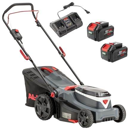 AL-KO Akku-Rasenmäher 38.6 Li Comfort, 38 cm Schnittbreite, zentrale Schnitthöhenverstellung, für Rasenflächen bis 500 m², inkl. 2x 18/36 V (4 Ah/2 Ah) und Doppelladegerät