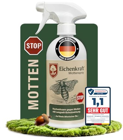 Mottenspray Kleidermotten Motten Larven Eier Mottenschutz Geraniol 500 ml | Langzeit-Schutzwirkung mit ätherischen Ölen, für Kleiderschrank, Textilien, Teppich, Polster & Lagerflächen,, Alltag