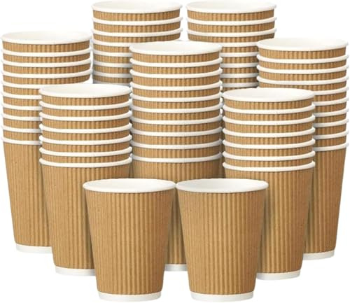 EcoWise 8Oz Disposable Coffee Cups - Pack of 50 Brown Triple Wall Insulated Coffee Cups - Takeaway Kraft Paper Ripple Cups for Hot and Cold Drinks (50, 8Oz)