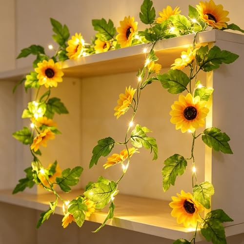 ZingBox Sonnenblume Lichterkette, 2M 20 LED, Batterie, Künstliche Blumen