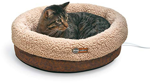 K&H PET PRODUCTS Beheiztes Thermo-Snuggle Cup Bomber Indoor Beheiztes Katzenbett, Beheiztes Haustierbett für Indoor-Katzen und kleine Hunde, Thermisch wärmendes großes Katzenbett, rundes