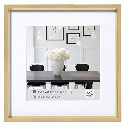 walther design Bilderrahmen gold 40 x 40 cm mit Passepartout, Steel Style Kunststoffrahmen ES440G