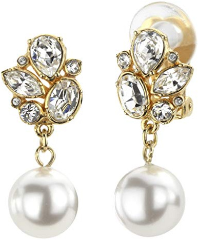 Traveller Ohrclip - 22kt vergoldet - mit Kristall-Steinen - Perle 10mm white - 114195