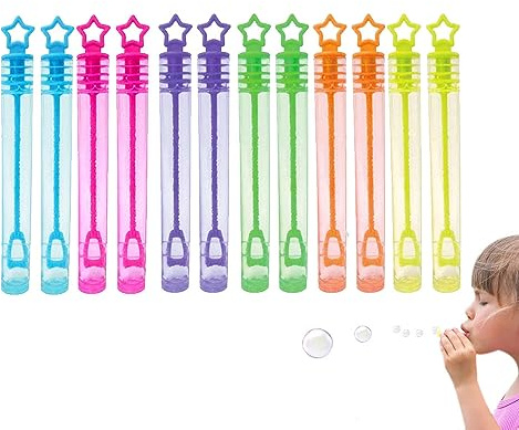 12 Mini Rainbow Neon Star Tubes With 4ml Bubble Liquid Solution Perfect for Parties and Celebrations Childrens Birthday Party Bag Fillers Wedding Favours, Kids Toys