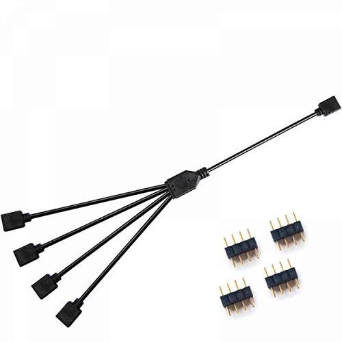 NMD&LR Computer Motherboard Extension Cable, RGB Interface Extension Cable, 12V RGB 4-PIN / 5V ARGB 3-PIN 1-4/1-5 Connector Hub (12V-4PIN-1TO4)