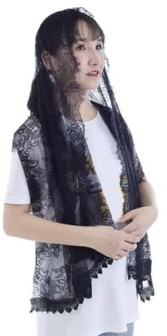 BLESSUME 1 x Damen-Schleier mit dreieckigem Muster, klassischer Mantilla, weiche Spitze, Kapellenschleier. - Schwarz - Einheitsgröße