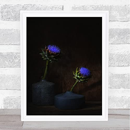 Fingerprint Designs Electric Blue Flower Vase Blue Hortensia Artichoke Flowers Wall Art Print