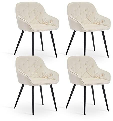 CLIPOP Esszimmerstühle 4er Set Samt Armlehnenstühle Gepolstert Polsterstuhl Küchenstuhl Wohnzimmerstuhl Stühle Esszimmer mit Armlehne und Metallbeinen (4er Set, Samt Beige)