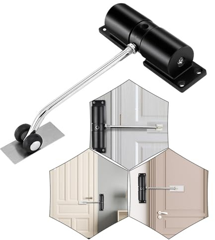 Automatic Spring Door Closer - Adjustable for Doors 20-35kg, Quiet Auto-Close with Adjusting Rod - Black