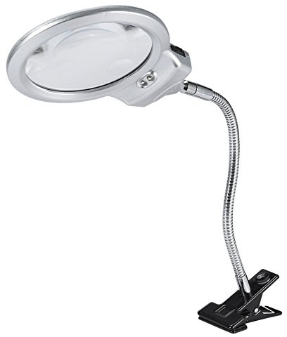 Brrnoo Beleuchtete Lupe mit LED-Licht, Flexibler Clip Am Schreibtisch, Tischlupe, Lupe Zum Lesen und Reparieren, 2,25-fach und 5-fach Vergrößerung
