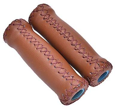 1Pair Kaffee Weiß Brown Vintage Retro-Kunstleder-einen.Kreislauf.durchmachenreiten MTB Straßen-Fahrrad Mountainbike Lenker Grip Ends Fahrrad Griffe 597 (Color : Brown)
