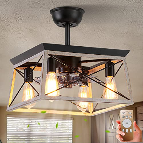 Dalouguan Ventilatore da soffitto in gabbia con luce ventilatore a soffitto senza pale a 4 luci con telecomando, ventilatore a soffitto rustico per soggiorno, camera da letto, cucina