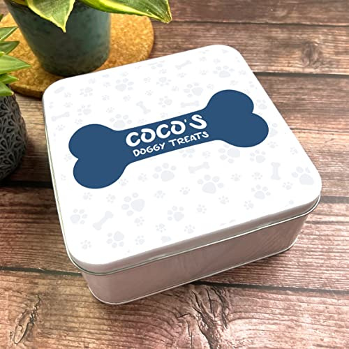 Fingerprint Designs Square Doggy Treats Bone Personalised Dog Biscuits Treat Tin