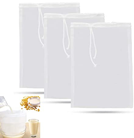 3pcs Reusable Micron Fine Mesh Filter Bags,Drawstring Cold Brew Coffee Cheese Cloths Strainer Bags,Fine Mesh Nylon Straining Bag, Washable Strainer Bag for Juice,Wine,Homebrew,Brewing,Hop(200 mesh)