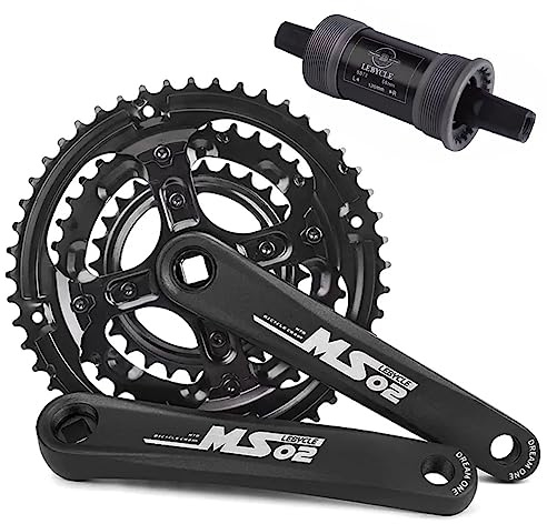 LHHL MTB Kurbelgarnitur 170mm Aluminiumlegierung Kurbelarm-Set Dreifach Kettenblatt 28-38-48T Vierkant Kegel Mountainbike Kurbel Mit Tretlager