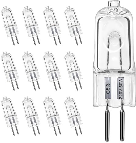 LedWekei G5,3-Halogenlampen, 220 V, 50 W, 2-polige transparente Kapsellampe, dimmbare 2700 K warmweiße Glühbirnen (12er-Pack)