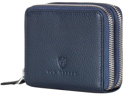 VON HEESEN Leder Geldbörse mit RFID-Blocker - Portemonnaie für Damen & Herren aus echtem Leder - Wallet mit Münzfach - Geldbeutel für Frauen und Männer in Blau