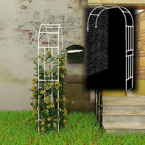 MISKYN Wetterfest Rosenbogen Halb Torbogen Hoch 240Cm, Gartenbogen Metall Rankgitter Rankhilfe Wandbogen, Breit 60Cm 90Cm 120Cm 150Cm 180Cm 220Cm Tiefe 40Cm,Weiß,220 * 240cm