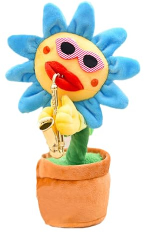 Qurygin Soft Plush Flower Toy – 10.5 x 33 cm Sunflower Dancing Singing Talking Repeating Recording Luminous Saxophone Soft Plush Flower Toy Funny Gift