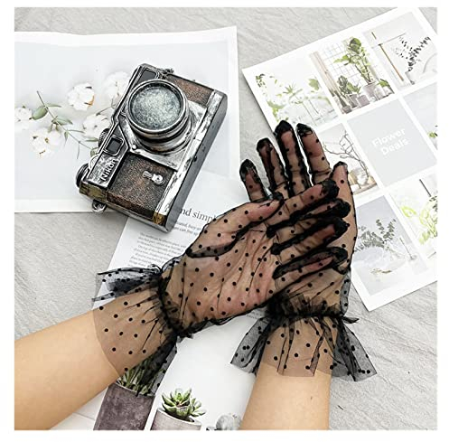 Sommer-Sonnenschutzhandschuhe, Totenkopf-Jacquard, schwarze Spitzenhandschuhe, Damen-Sonnenschutz, kurze Tüll-Handschuhe, dehnbar, für Halloween, Gothic, Mode, Hochzeit (Farbe: Totenkopf bedruckt,