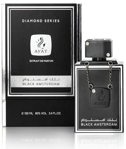 AYAT PERFUMES – Extrait Eau de Parfum Black Amsterdam 100 ml – Collection Diamond Series – Parfum Oriental de Dubaï pour Homme – Jolie Bouteille Fabriquée aux Émirats